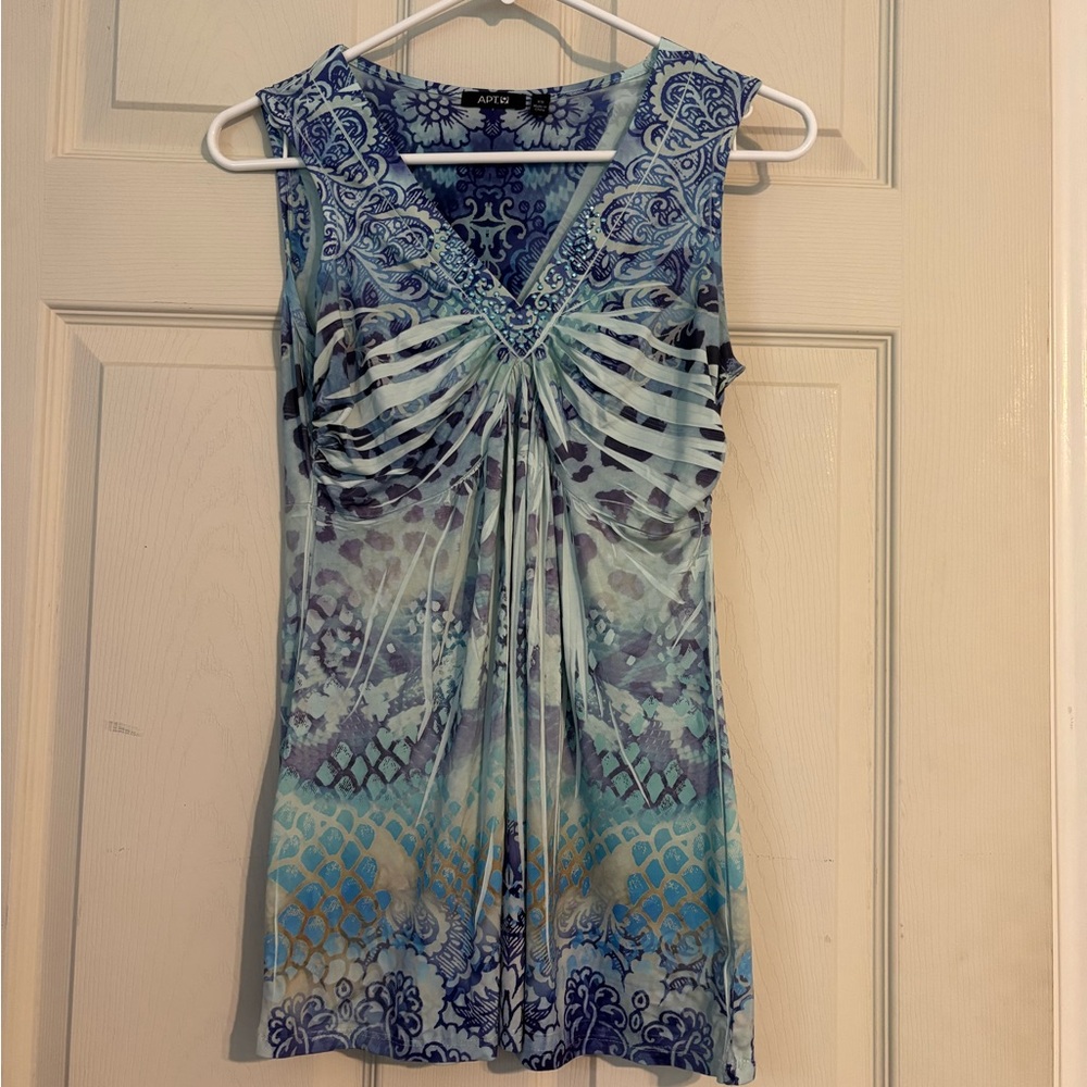 Apt. 9 Blue and White Ruched Tie Front Tank Top
